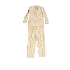 VTG Talbots Cream Wool Pant Suit Two Piece Lined Jacket Women's Size 8 Classic